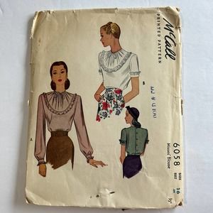 McCalls Vintage 1940's Pattern #6058 Women's Ruffle Blouse‎ Size 16